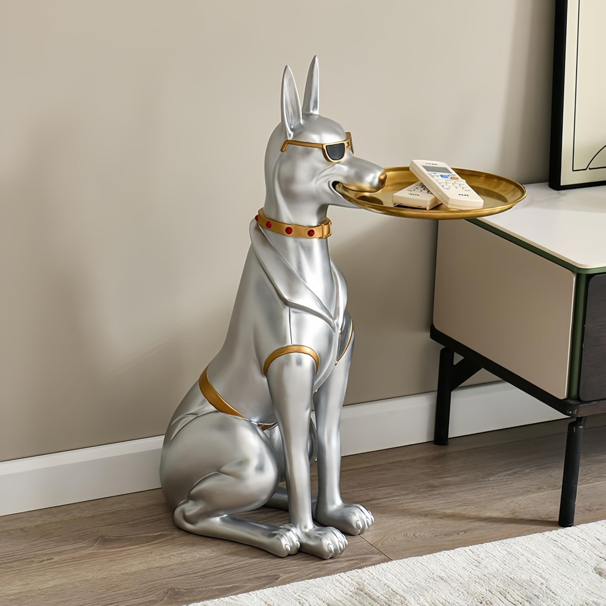 Amazon.co.jp: DEMERY 置物 ドーベルマン 収納オブジェ 犬型トレイ収納